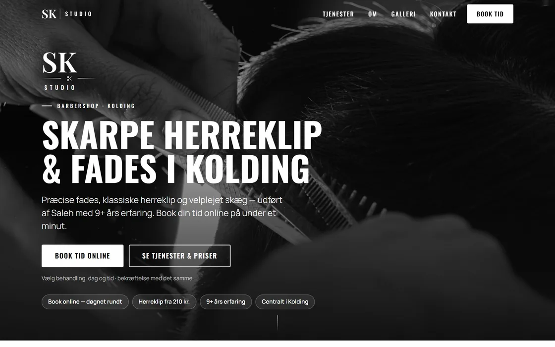 SK Studios hjemmeside — barbershop i Kolding